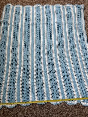 Blue and White Striped Crochet Baby Blanket